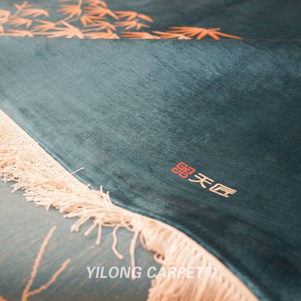 Chinese Art Decor Handmade Carpet Silk Blue Rug 8x10ft