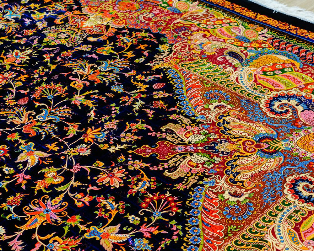 Persian Silk Carpet Large Handmade Silk Villa Living Room Carpet 9.84x13.12ft