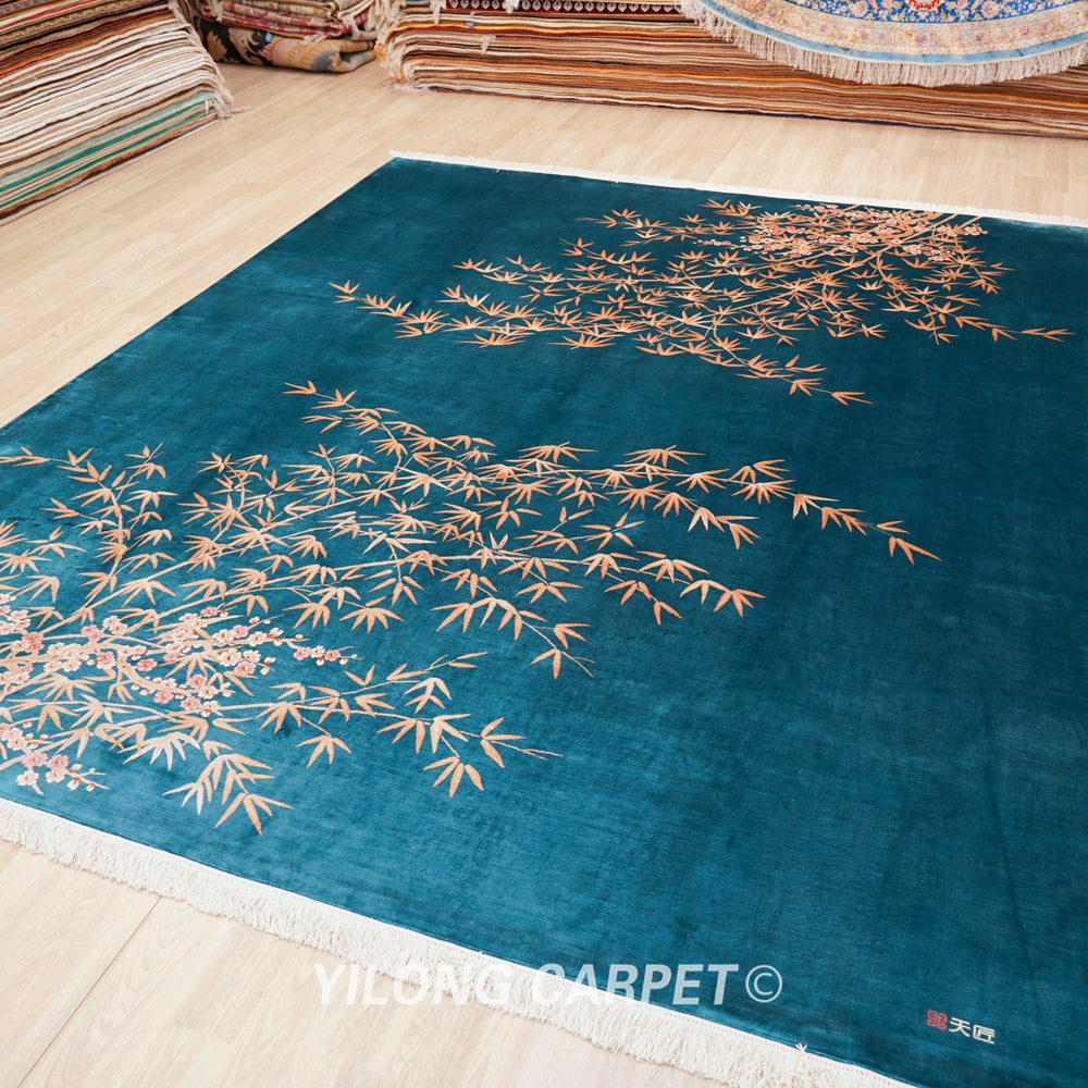 Chinese Art Decor Handmade Carpet Silk Blue Rug 8x10ft