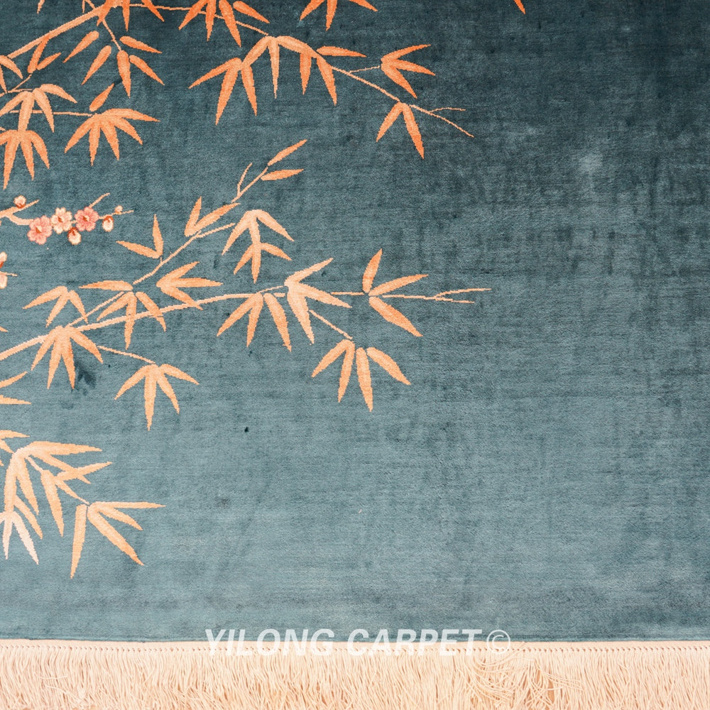 Chinese Art Decor Handmade Carpet Silk Blue Rug 8x10ft