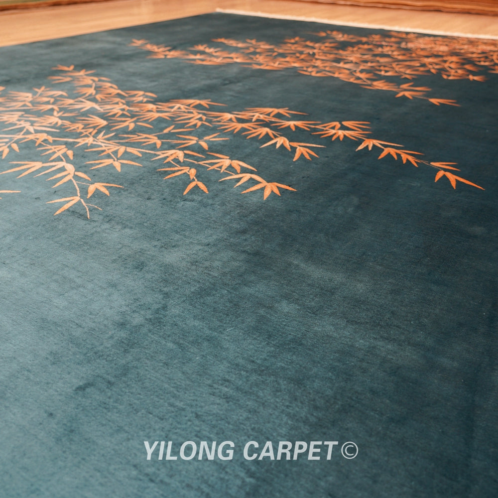 Chinese Art Decor Handmade Carpet Silk Blue Rug 8x10ft