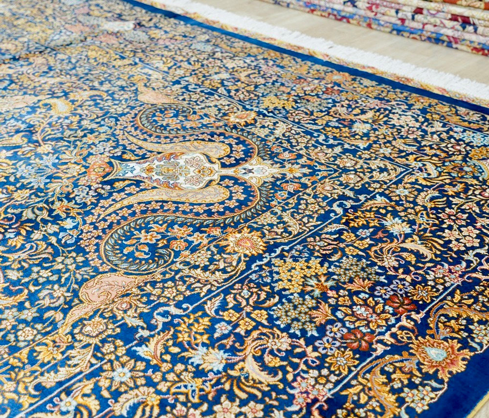 Turkish style hand noted silk and carpet with intricate details 